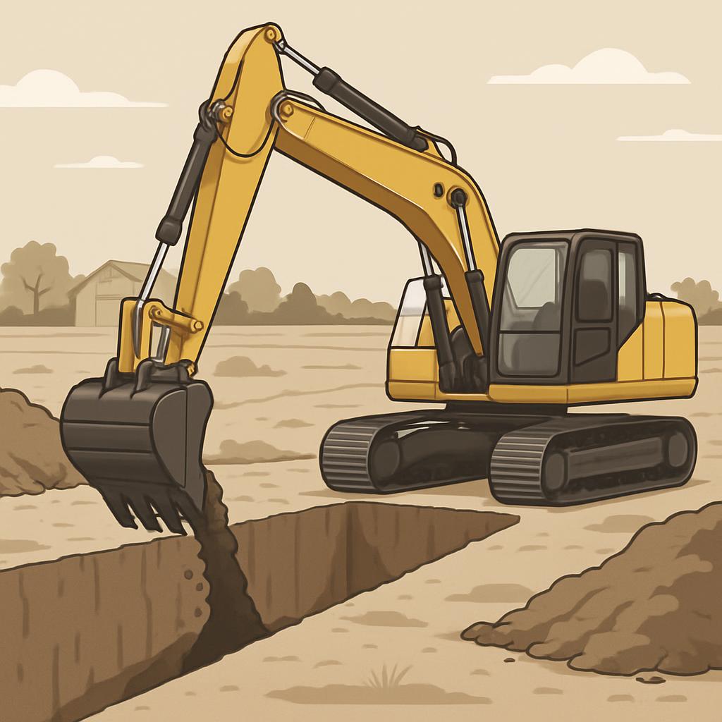 Un échafaudage se tient sur les bords d'un fossé du sol bien withdrawn.