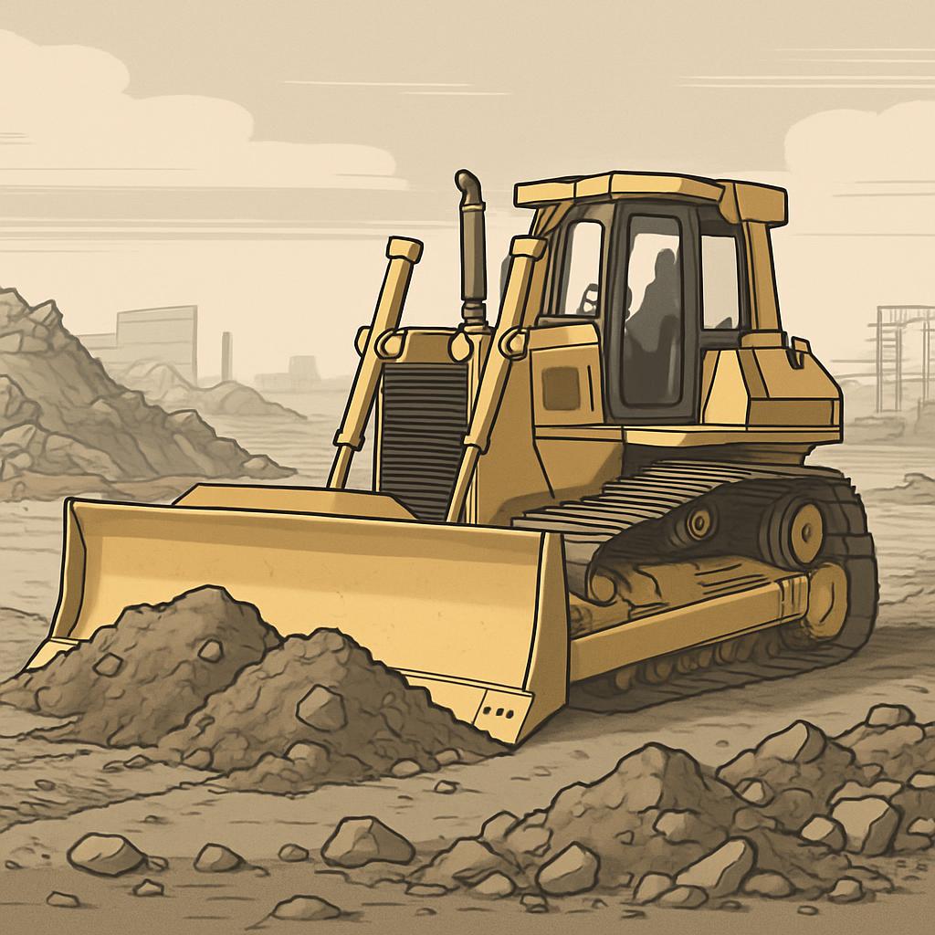 L'artiste a choisi ce tracteur buldoiseur à roues comme montré dans cette image.